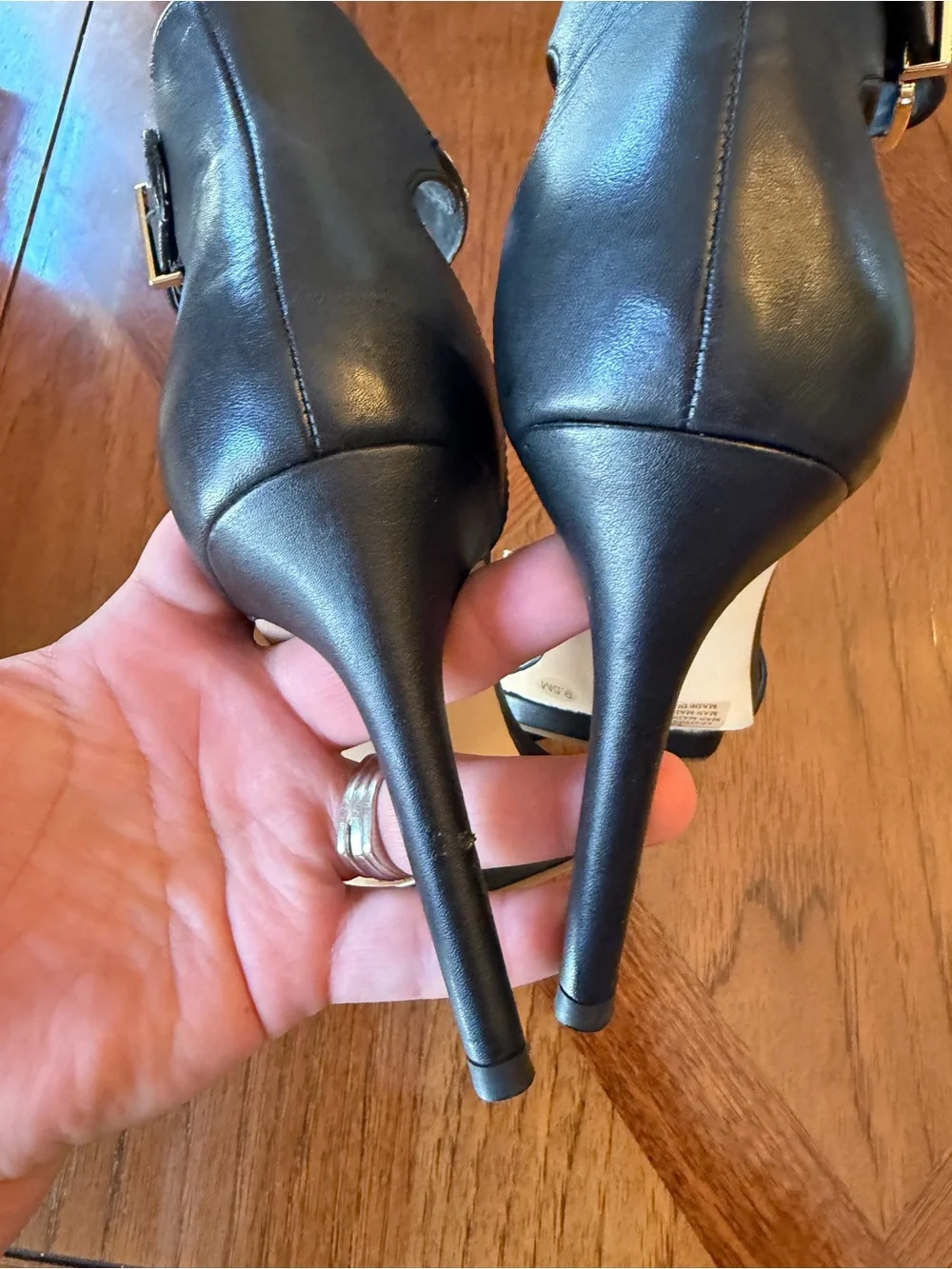 Gianni Bini Black Leather Studded Ankle Strap Gladiator Stiletto Heels 9.5M